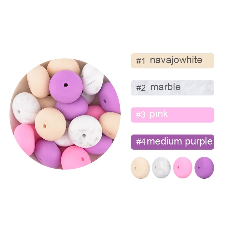 LOFCA 10pcs Abacus 19mm Silicone Teething Beads Beaded Necklace Silicone BPA Free Food Grade Chew Bead Baby Pacifier Chain