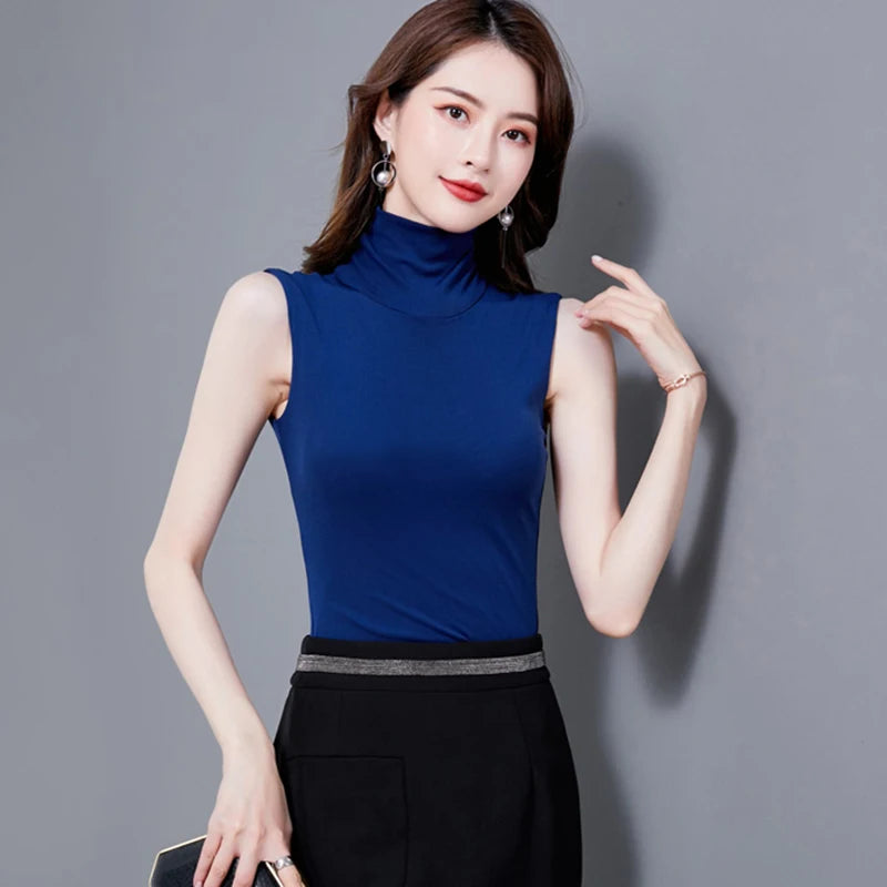 Summer Tops For Women 2026 Turtleneck Basic Sleeveless Lace Tank Tops Women Female Top Korean Tees Black White Blue