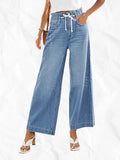 Elastic Ruffled Paperbag Waist Drawstring Loose Wide Leg Light Wash Women's Jeans New Summer Women's Clothing Apparel Clothes