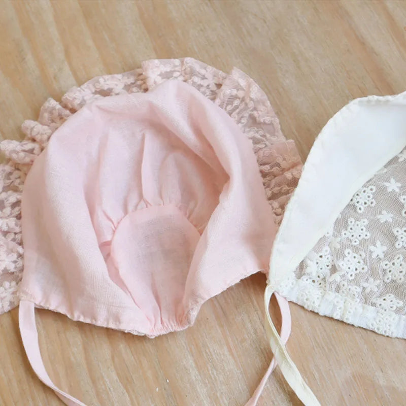 Lace Ruffle Baby Girl Bonnet Hat Spring Summer Breathable Mesh Kids Hat Sweet Princess Adjustable Beanies Hat for Newborn Infant