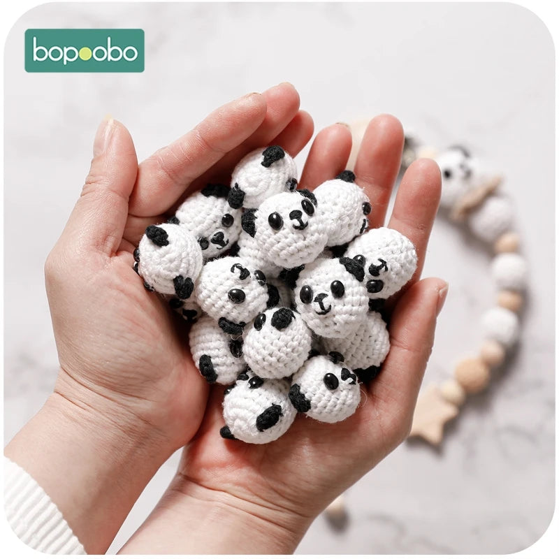Bopoobo 1/5pc Wooden Crochet Beads Panda Chewable Beads DIY Wooden Teething Knitting Beads Jewelry Crib Sensory Toy Baby Teether