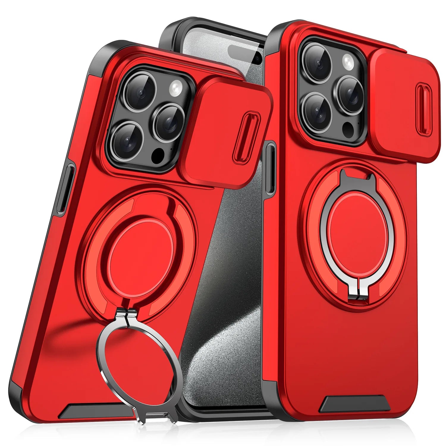 PremiumHeavy Duty Antishock Rotating Stand Phone Case for iPhone 16 Pro Max Magnetic Camera Sliding Cover Shockproof Case