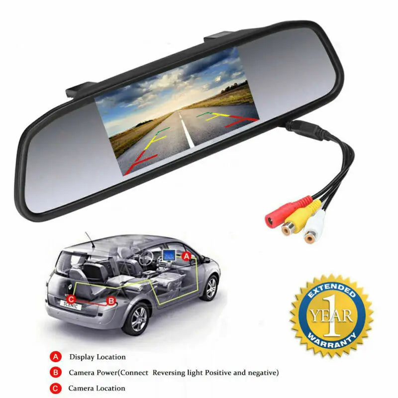IPoster 2-In-1 4.3 Inch Car Rear View Mirror Monitor with 360 Car Rear View Backup Reversing Camera Night View Kit 12v Universal
