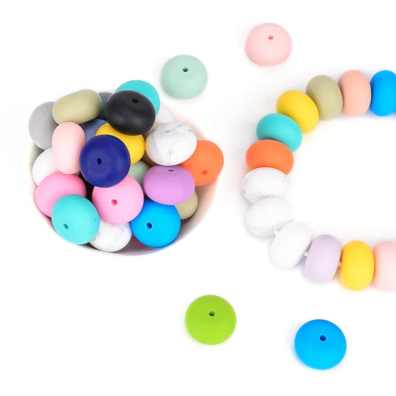 LOFCA 10pcs Abacus 19mm Silicone Teething Beads Beaded Necklace Silicone BPA Free Food Grade Chew Bead Baby Pacifier Chain