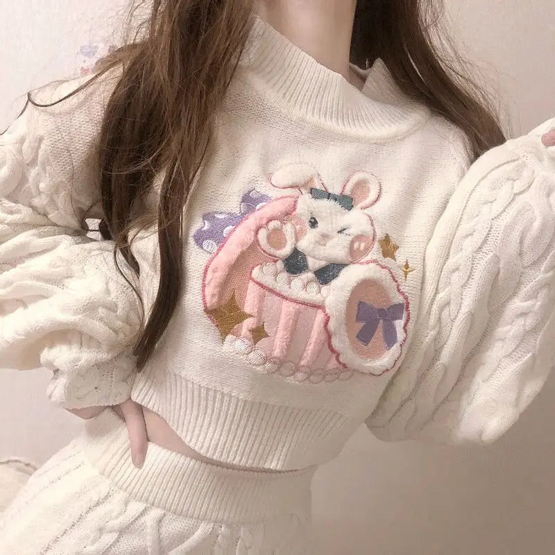 Joinyouth Japanese Fashion Suit Two Piece Set Women Ribbed Cropped Pullovers Bodycon Mini Skirt Ropa Mujer Knitted 2 Piece Set