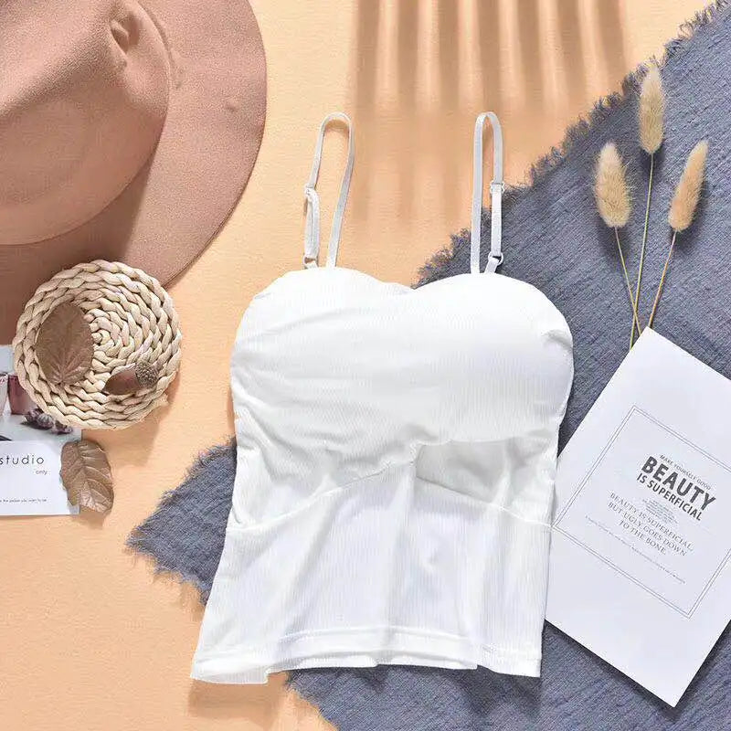Women Tanks Crop Top Sexy Female Crop Top Comfort Underwear Adjust Shoulder Strap Tops Camisoles Removable Pads Vest
