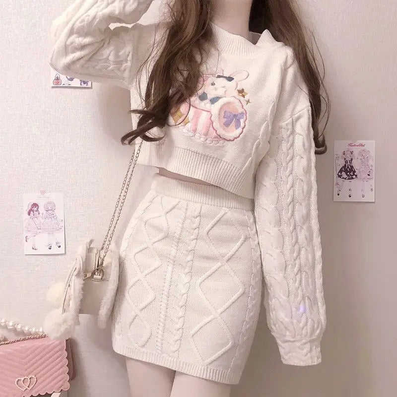 Joinyouth Japanese Fashion Suit Two Piece Set Women Ribbed Cropped Pullovers Bodycon Mini Skirt Ropa Mujer Knitted 2 Piece Set