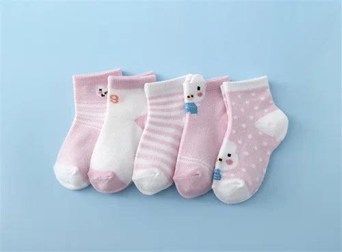 Lawadka 5Pairs/set New Summer Thin Newborn Baby Boys Girls Socks Cotton Infant Floor Sock Casual Cartoon Toddler 0-24Month