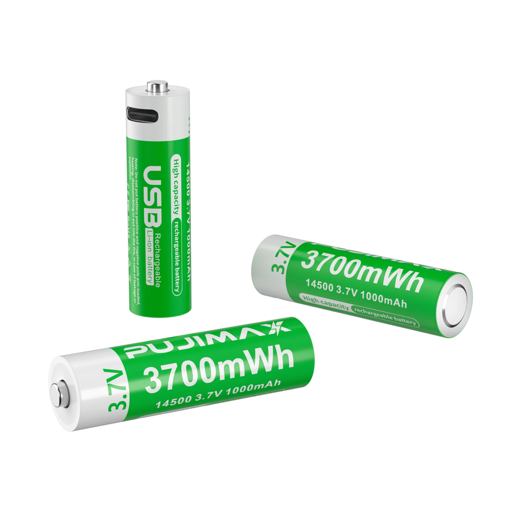 PUJIMAX Hot Selling 14500 3.7v USB Li-ion Battery 3700mwh Rechargeable Lithium Ion Cell Battery for Flashlights, Headlamps