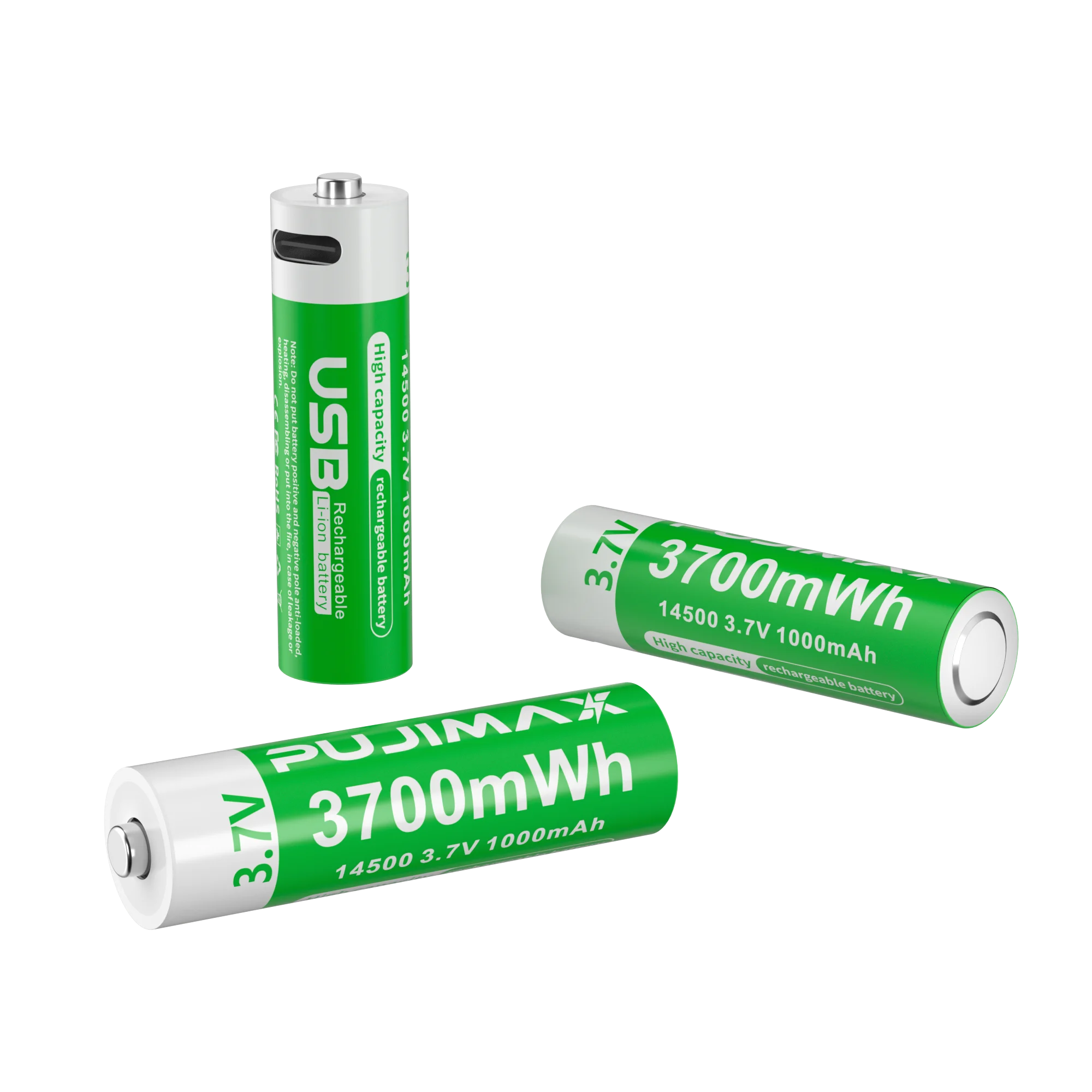 PUJIMAX Hot Selling 14500 3.7v USB Li-ion Battery 3700mwh Rechargeable Lithium Ion Cell Battery for Flashlights, Headlamps