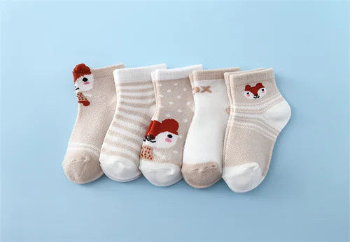 Lawadka 5Pairs/set New Summer Thin Newborn Baby Boys Girls Socks Cotton Infant Floor Sock Casual Cartoon Toddler 0-24Month
