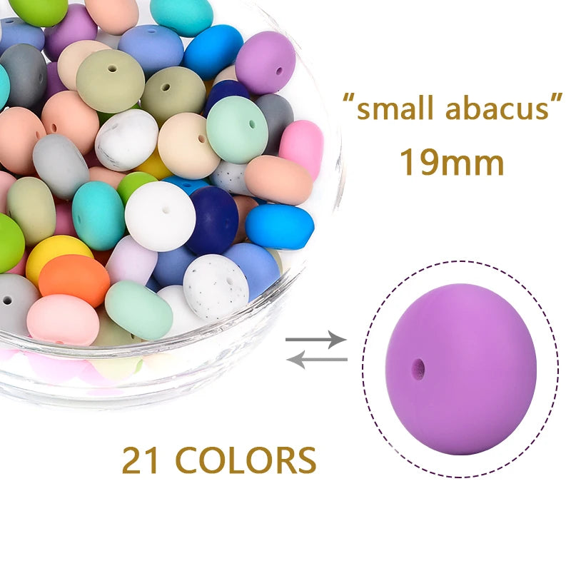 LOFCA 10pcs Abacus 19mm Silicone Teething Beads Beaded Necklace Silicone BPA Free Food Grade Chew Bead Baby Pacifier Chain