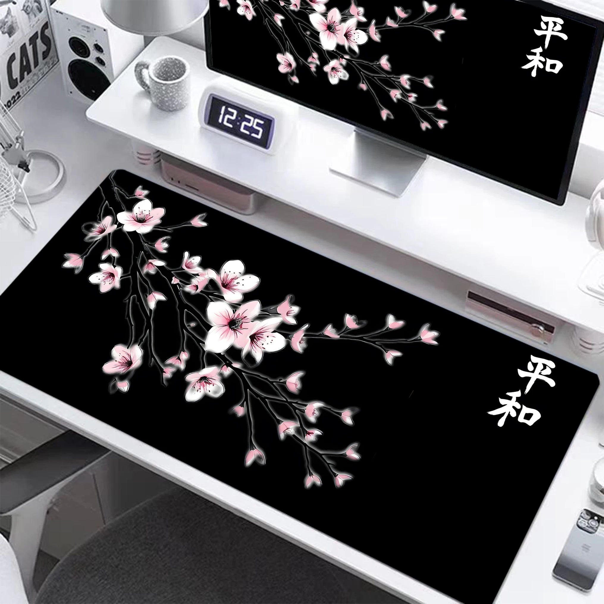 Dark Purple Cherry Blossom Desk Mat, Minimalist Japanese Aesthetic Large Extended Mouse Pad Smooth Surface Ordinateur Portable