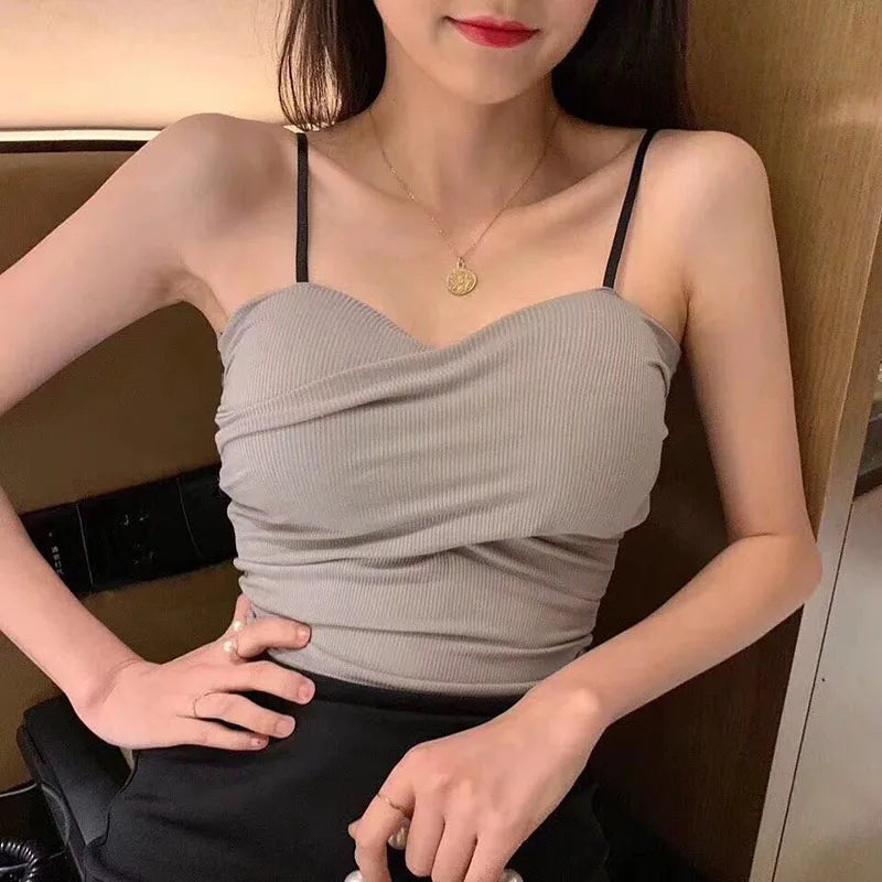 Women Tanks Crop Top Sexy Female Crop Top Comfort Underwear Adjust Shoulder Strap Tops Camisoles Removable Pads Vest
