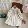 D338 Children's Clothing French Printing to Win Girl Dress Autumn Doll Collar Sweet Long Sleeve Princess Skirt 100% Cotton