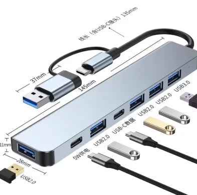 7 in 1 USB 3.0 Hub Dual Input USB Type C Splitter Multi Port USB Adapter With PD Charging for Laptop PC Phone