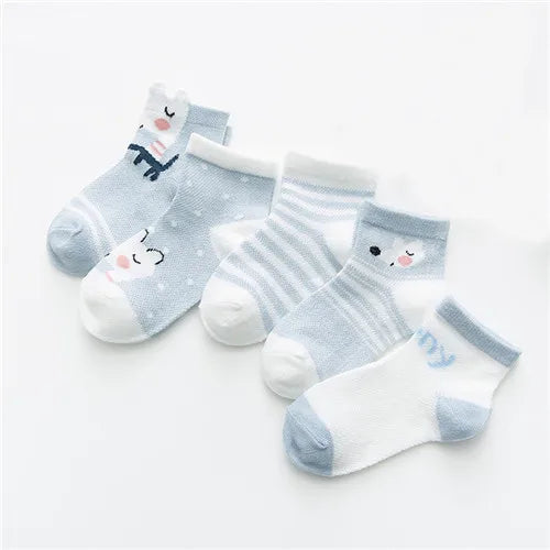 5Pairs/pack Baby Boys Girls Socks For Newborn Spring Summer Mesh Thin Cartoon Infant Toddler Girl Boy Socks For Baby 0-24Month