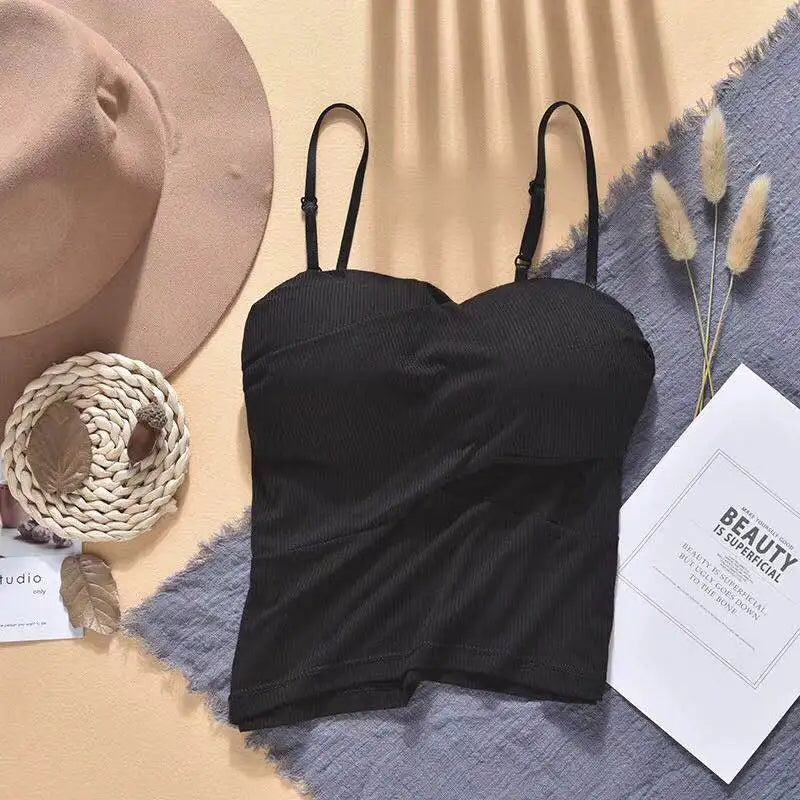 Women Tanks Crop Top Sexy Female Crop Top Comfort Underwear Adjust Shoulder Strap Tops Camisoles Removable Pads Vest