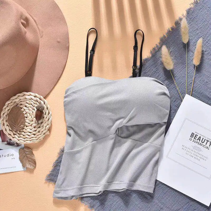 Women Tanks Crop Top Sexy Female Crop Top Comfort Underwear Adjust Shoulder Strap Tops Camisoles Removable Pads Vest