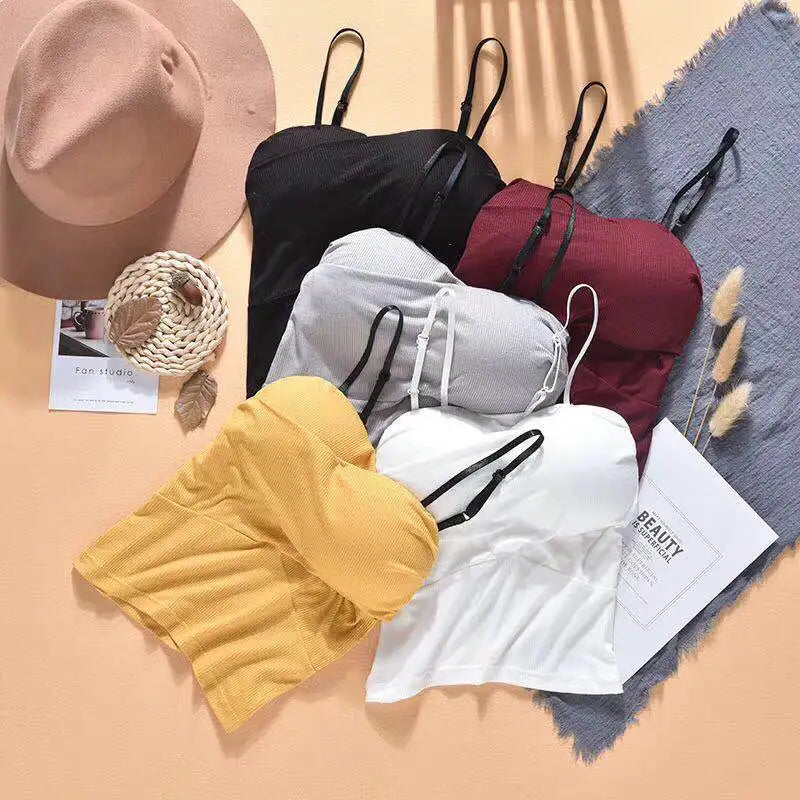 Women Tanks Crop Top Sexy Female Crop Top Comfort Underwear Adjust Shoulder Strap Tops Camisoles Removable Pads Vest
