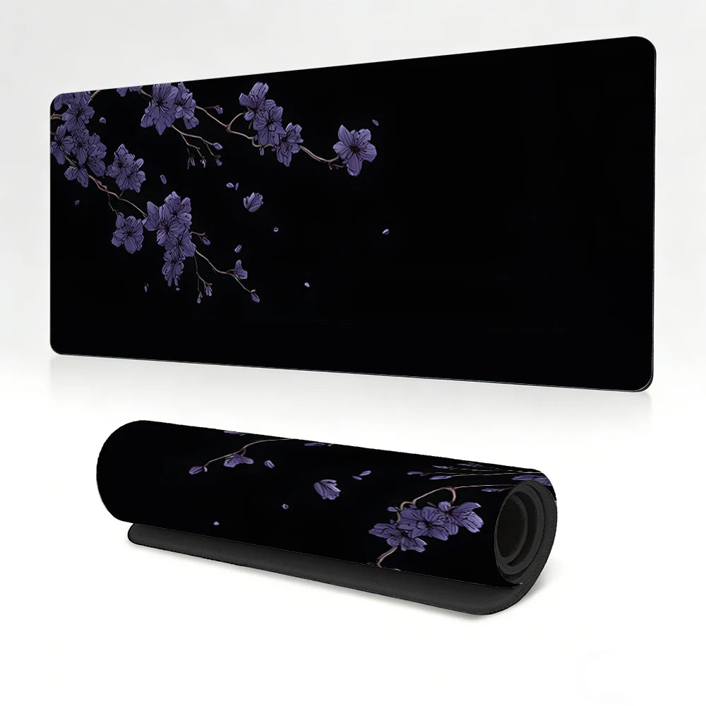 Dark Purple Cherry Blossom Desk Mat, Minimalist Japanese Aesthetic Large Extended Mouse Pad Smooth Surface Ordinateur Portable