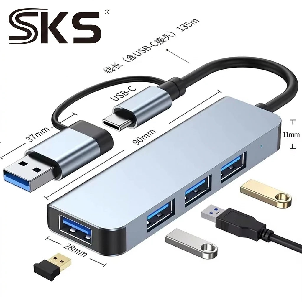 7 in 1 USB 3.0 Hub Dual Input USB Type C Splitter Multi Port USB Adapter With PD Charging for Laptop PC Phone
