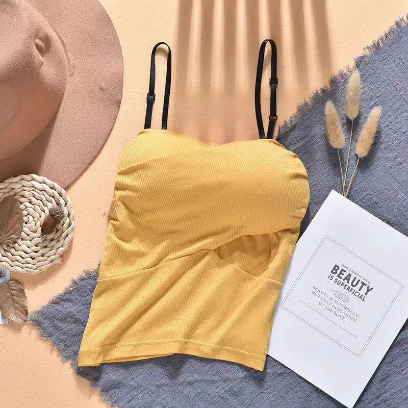 Women Tanks Crop Top Sexy Female Crop Top Comfort Underwear Adjust Shoulder Strap Tops Camisoles Removable Pads Vest