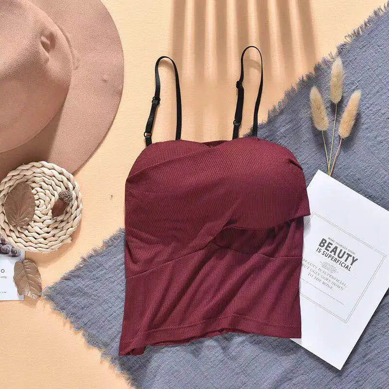 Women Tanks Crop Top Sexy Female Crop Top Comfort Underwear Adjust Shoulder Strap Tops Camisoles Removable Pads Vest