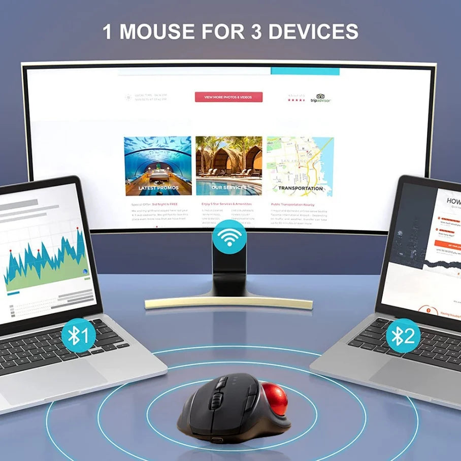 Wireless USB Trackball Mouse 2400DPI Rechargeable Ergonomic Right-Handed Mouse for PC Laptop-in Stock