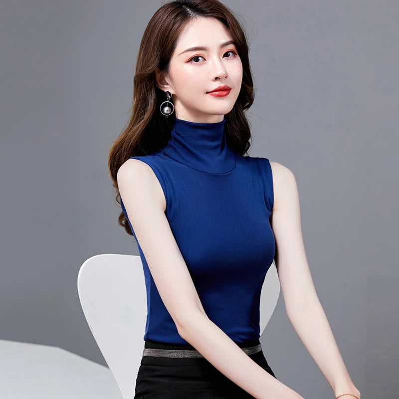 Summer Tops For Women 2026 Turtleneck Basic Sleeveless Lace Tank Tops Women Female Top Korean Tees Black White Blue