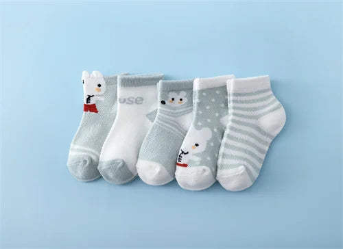Lawadka 5Pairs/set New Summer Thin Newborn Baby Boys Girls Socks Cotton Infant Floor Sock Casual Cartoon Toddler 0-24Month
