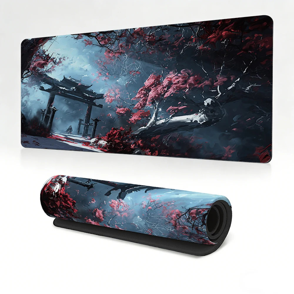 Dark Purple Cherry Blossom Desk Mat, Minimalist Japanese Aesthetic Large Extended Mouse Pad Smooth Surface Ordinateur Portable