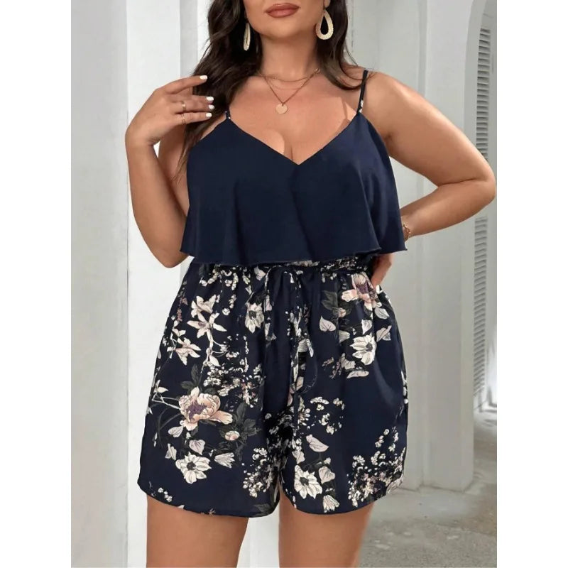 Plus Size 1XL-5XL New Women's Fashionable New Bohemian Style Jumpsuit Ladies Casual Floral Print Comfortable Versatile Jumpsuit