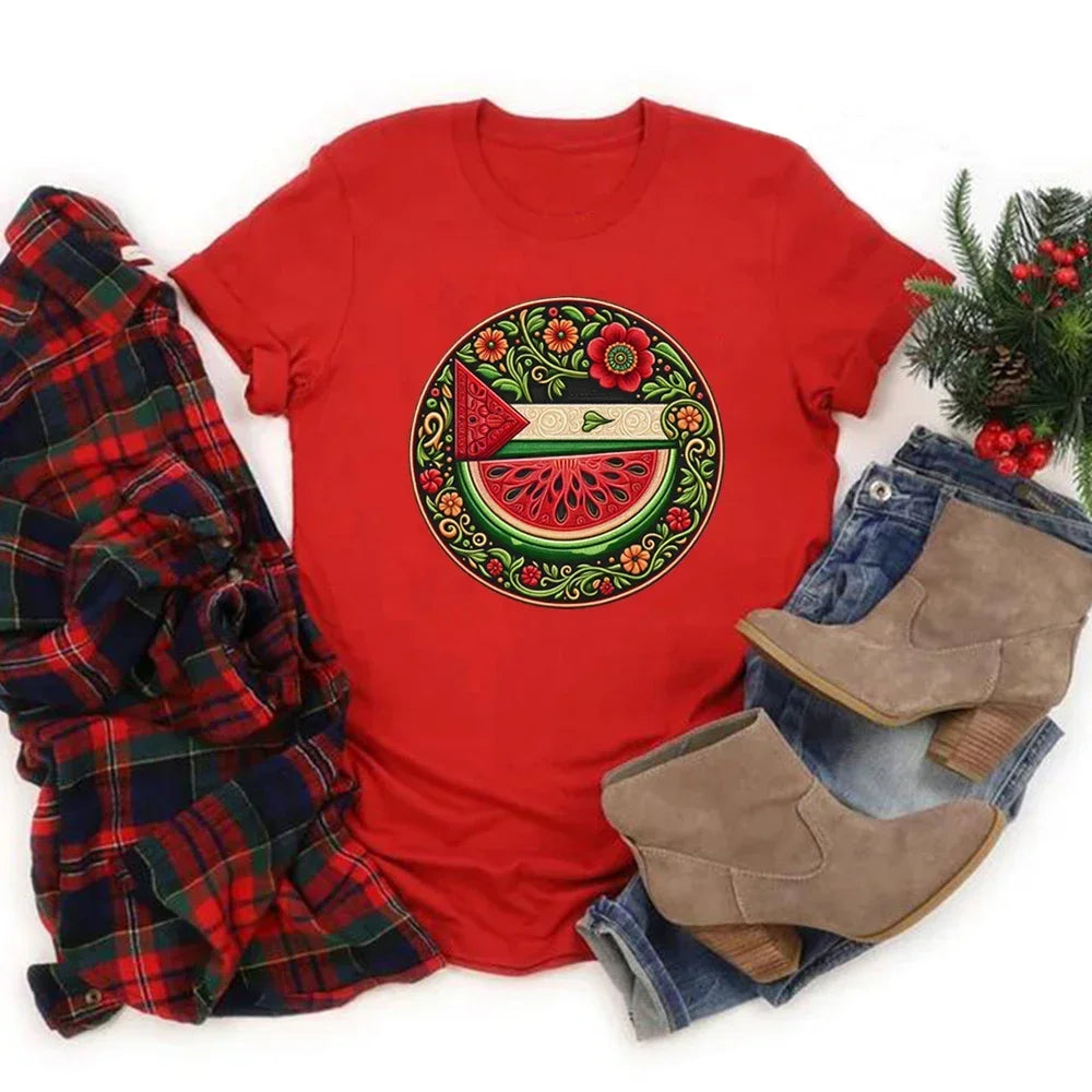Watermelon Symbol Freedom Shirt Watermelon Flag T-shirt Women Short Sleeve Tshirts Human Rights Tee Peace and Love T-shirts