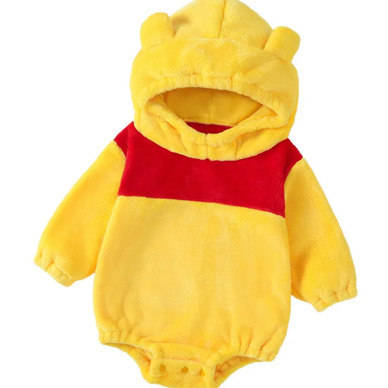 1 to 24 Months Baby Boys Girls Cartoon Bodysuit Animal Costume Flannel Role Play Hooded Long Sleeve Pajamas Jumpsuits