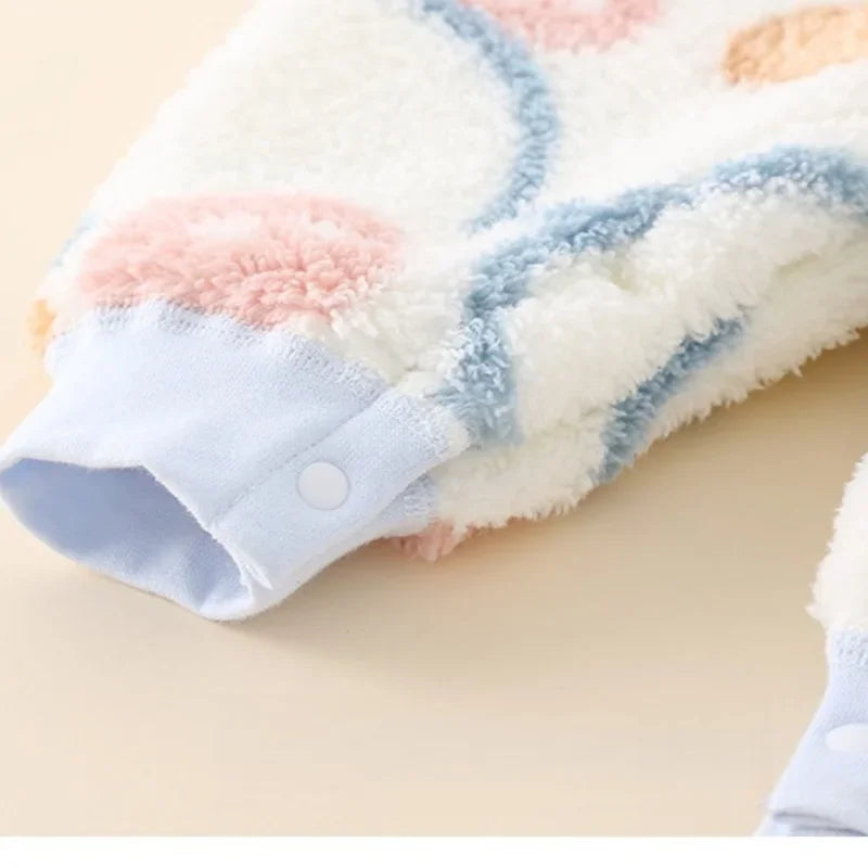 2026 Boys Girls Winter Spring Jumpsuit 0-24M Newborn Fleece Lined Long Sleeve Onesie Infant Cartoon Print Soft Warm Baby Romper