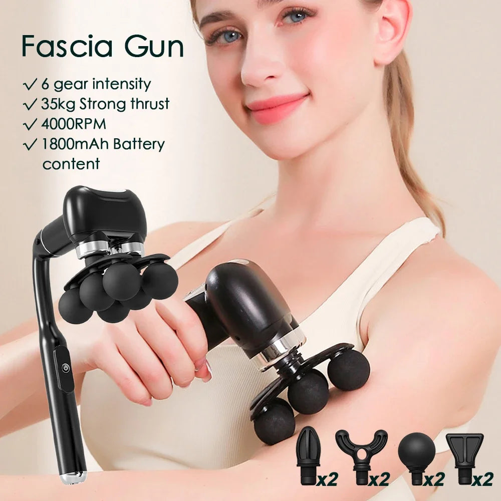 6-Heads Handhel Fascia Gun High Frequency Vibration Body Massage Gun Neck Shoulder Waist Back Handle Massager Fascia masajeador