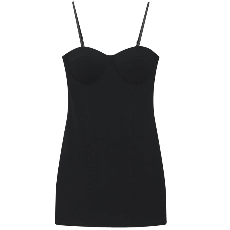HXAO Mini Black Slip Dresses Women's Dress Summer 2026 Sexy Evening Dress Chic Corset Nylon Sleeveless Backless Bodycon Vestidos