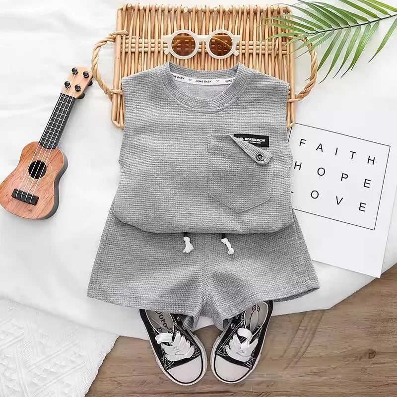 New Summer Children's Casual Set for Boys Girl Loose Vest Shorts 2Pcs/Sets Infant Outfits Toddler Sports Costume Kids Tracksuits