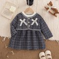 Spring And Autumn New Black Checkered Baby Girl Dress, Sweet Bow Children'S Clothing For Babies Aged 9 Months To 3 Years Old