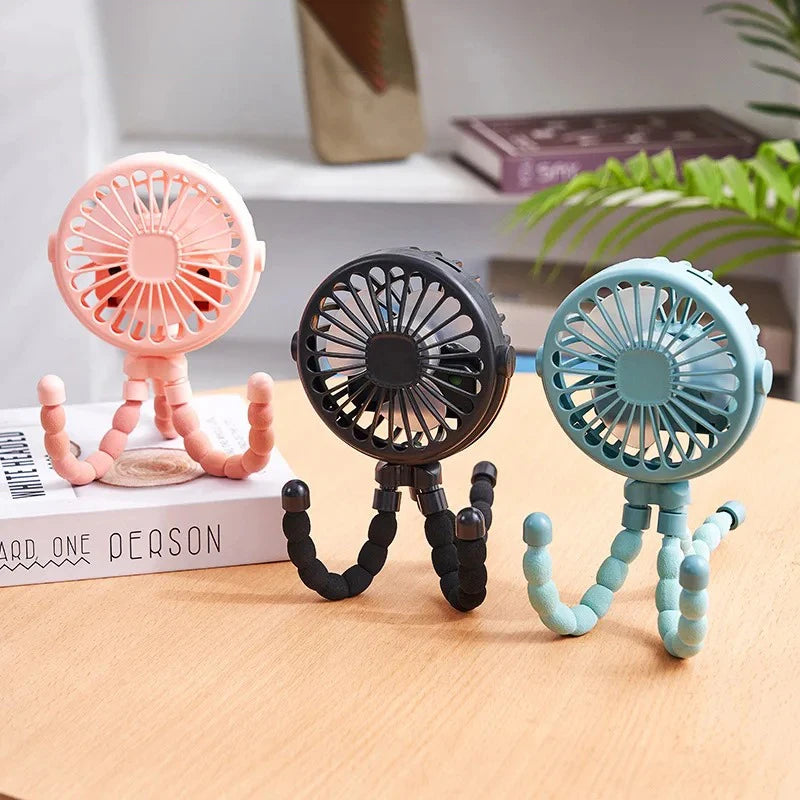 Octopus Baby Stroller Fan USB Charging Fan Mobile Phone Holder 3 Speeds Portable Mini Fan Silent Clip on Fan for Home Outdoor