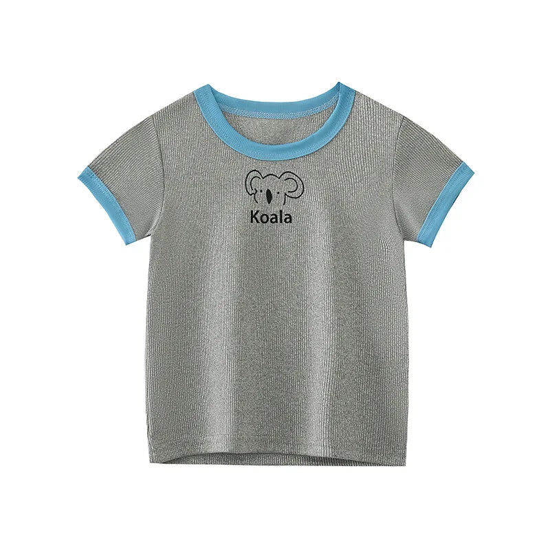 Candy Colored Short Sleeved T-shirt Girls Versatile and Stylish Cartoon Ice Silk Short Sleeves 3-8 Years Old Children Summer Top