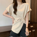 Slimming Short Sleeve T-Shirt Women's Fashionable Asymmetrical Hemline Versatile Korean Style Polyester Casual Summer Top