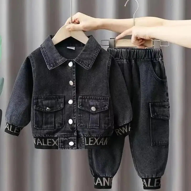 Children's Denim Set 2023 Spring Autumn New Boys and Girls Casual Long Sleeve Denim Set Baby Top and Pants Two Piece Set 2-7Y