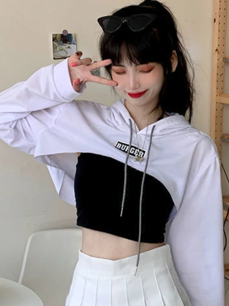 With Hat Hoodies Women Basic Design Young Korean Fashion Mujer All-match Teens Simple Cool Loose Y2k Cozy Street Wear Popular