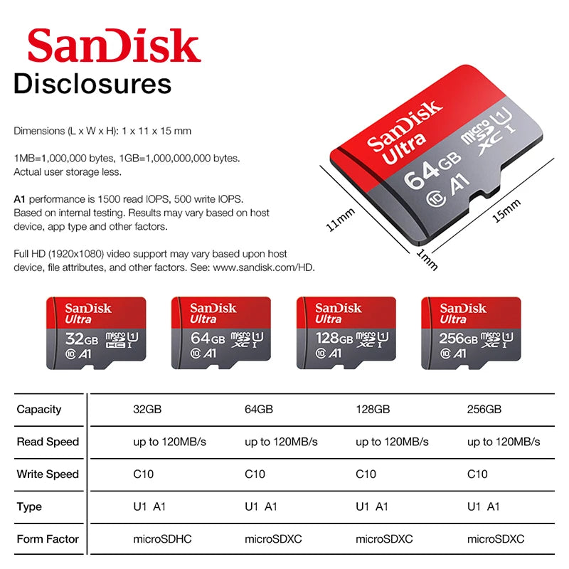 Sandisk Ultra Micro tf SD card 128GB 32GB 64GB 256GB Mini SD Card SD/TF Flash Card Memory Card 32 64 128 gb miniSD for Phone