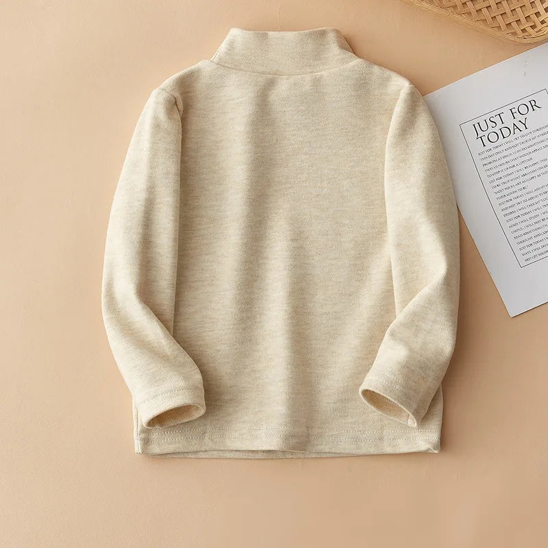 Children's T-shirt Thin Fleece Half Turtleneck Warm Inner Top Suitable for Boys and Girls Babies Long-sleeved Base Shirt