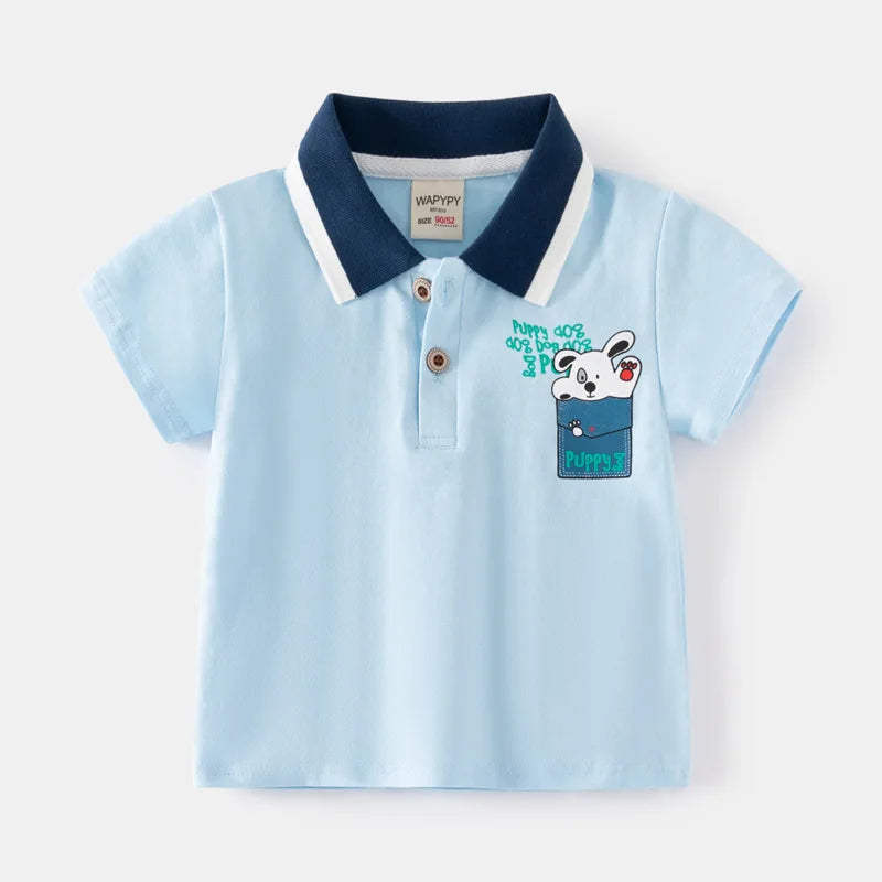 Formal Polo Shirts for Kids Polos Boy Toddler Clothes Party White Dinosaur Cute Korean Gentleman Shirt Summer Tops 2 4 6 7 Years