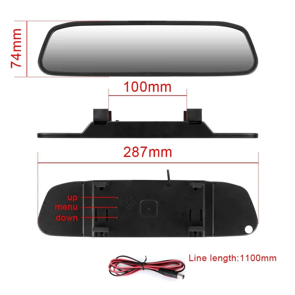 12V Car Player Interior Mirror Rear View Camera Parking Monitor 4.3 Inch Screen HD DVD Video Display PDC Parktronics Accessories