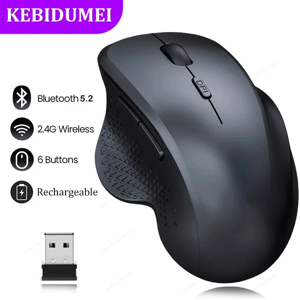 Bluetooth 5.2 Mouse 2.4G Wireless Mouse 6 Keys Dual-Mode Rechargeable Gaming Mouse 1600DPI Optical Mouse For PC Laptop Tablet